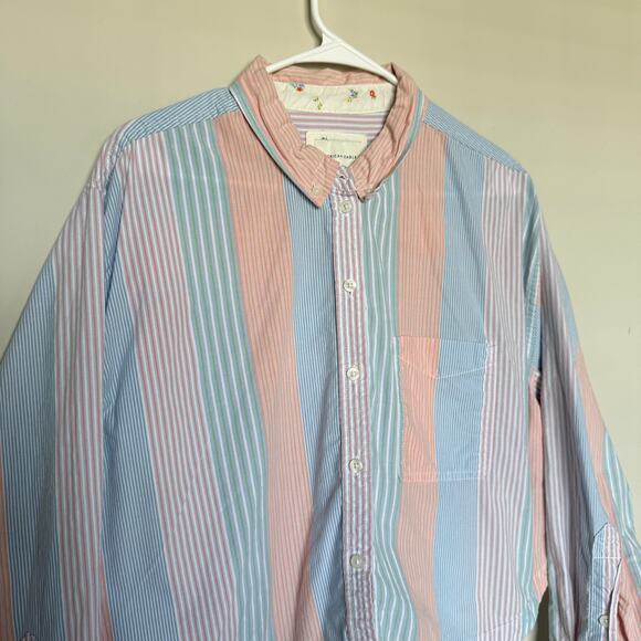 American Eagle Womens Button Up Top Large Colorful Patchwork Stripes Boxy Pastel - Picture 3 of 7